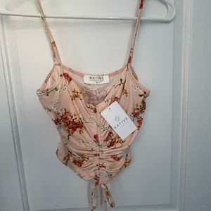 Native Daughters NWT Peach Floral Ruched Tank Top Size Medium
